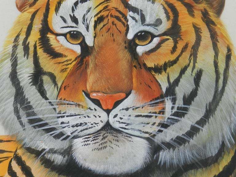 Tiger Watercolor Painting Signed By Artist 20th Century Asian photo vinterior