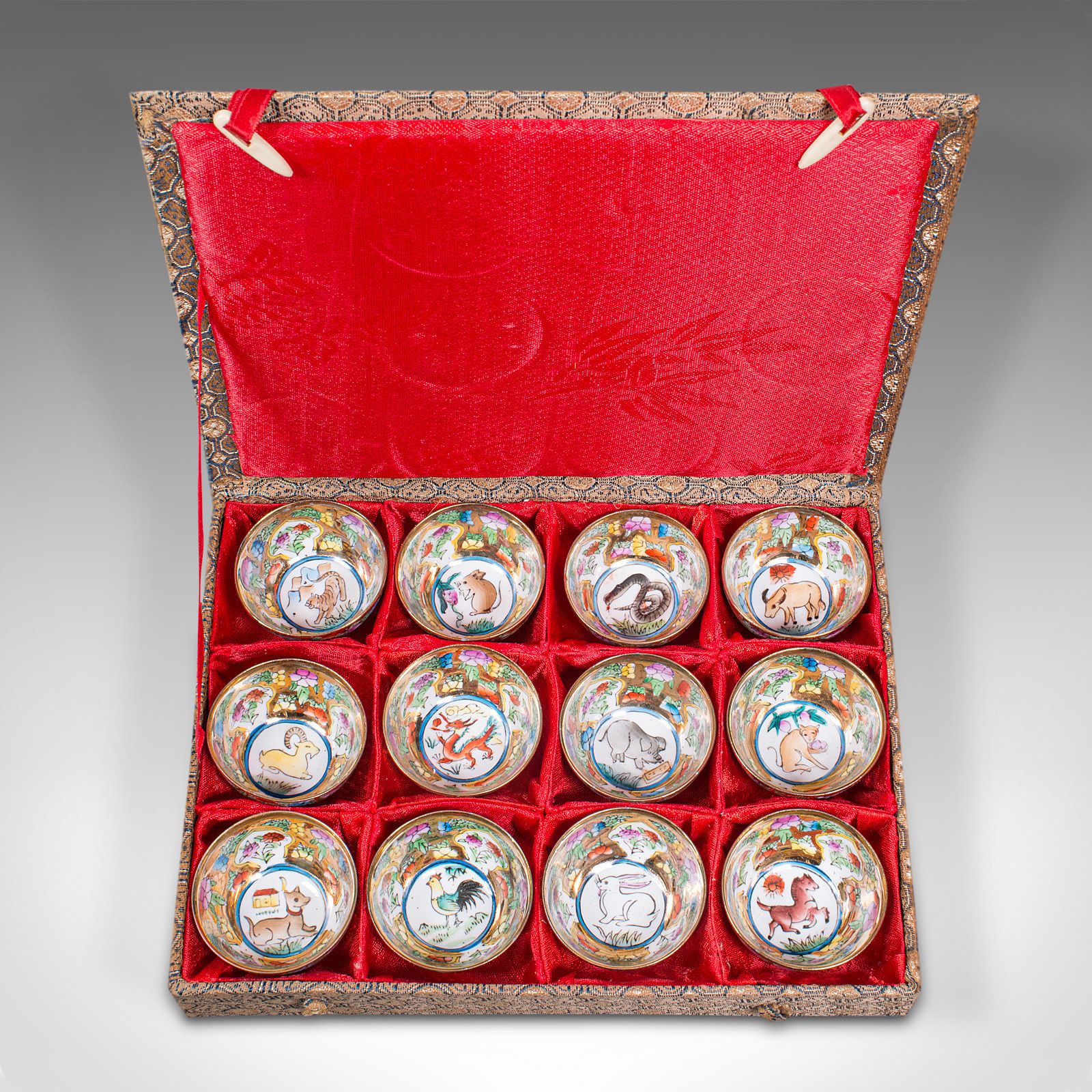 Set Of 12 Vintage Zodiac Cups, Chinese, Ceramic Miniature Dish, Kung Fu Teacup photo furniture