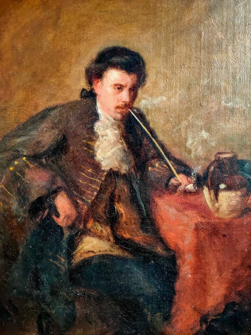Oil Painting   19th Century Portrait "The Soothing Weed" photo furniture