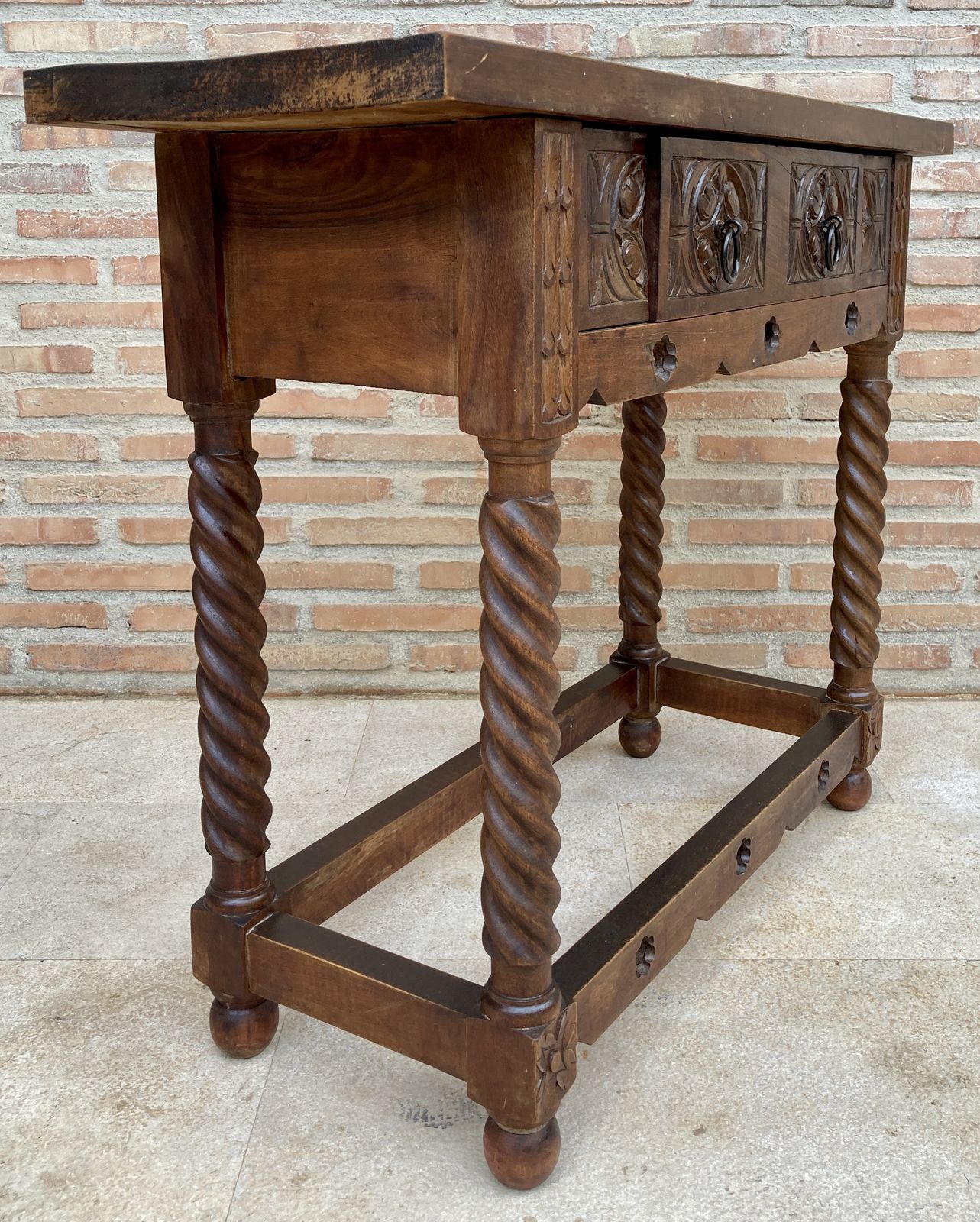 Early 20th Century Catalan Spanish Carved Walnut Wood Console Table With One Drawer photo 2740.0