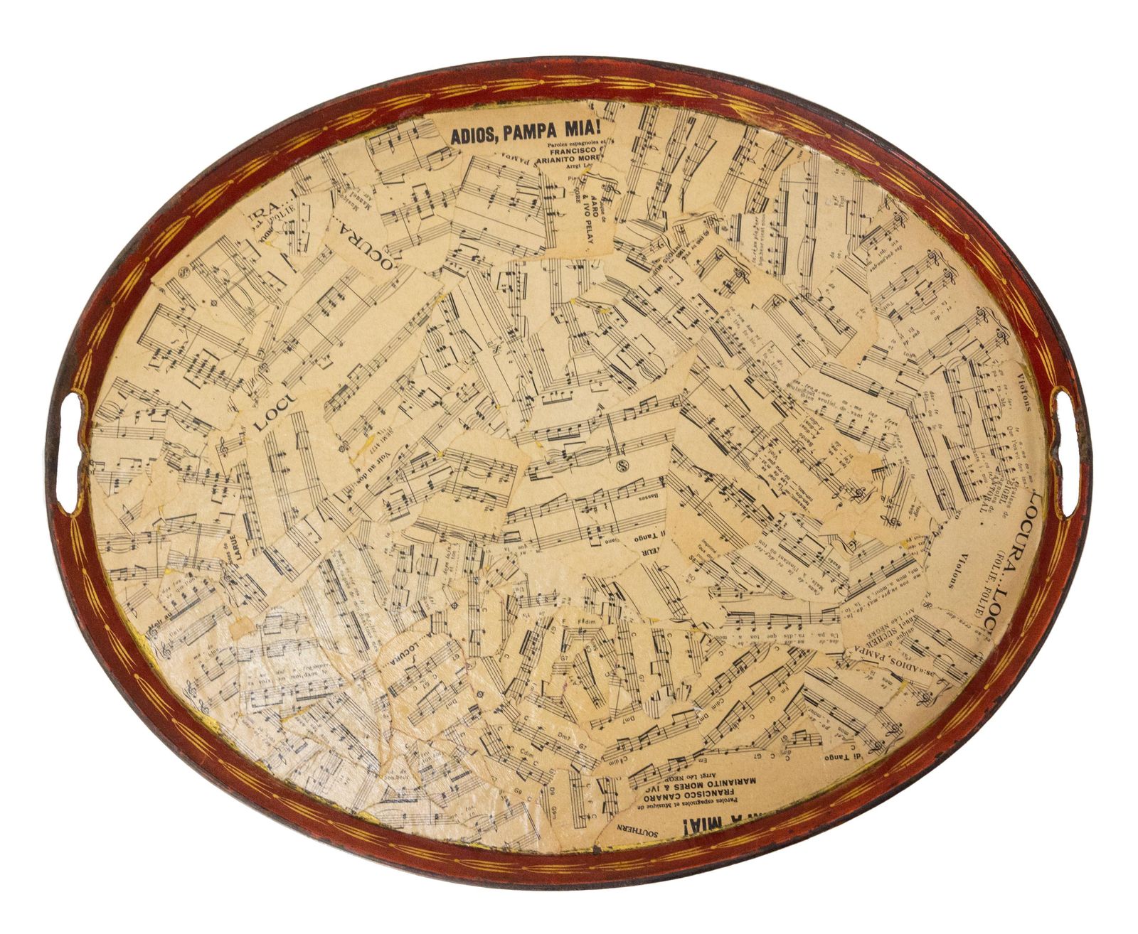 Napoleon III Oval Brass Tray Customized With Music Paper, French Circa 1880 photo furniture