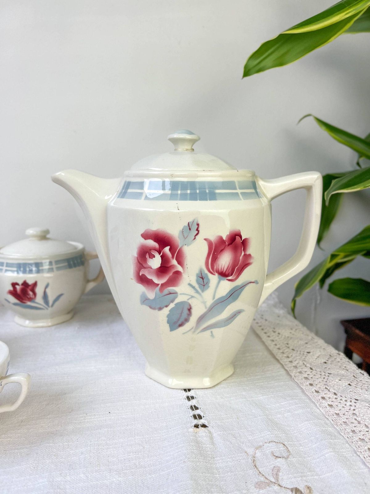 Vintage Tea Service In Flowered Earthenware Sarreguemines Model "Troyes" ~ Vintage Coffee Service Made In France ~ Tea Cups ~ Teapot photo Home Decor