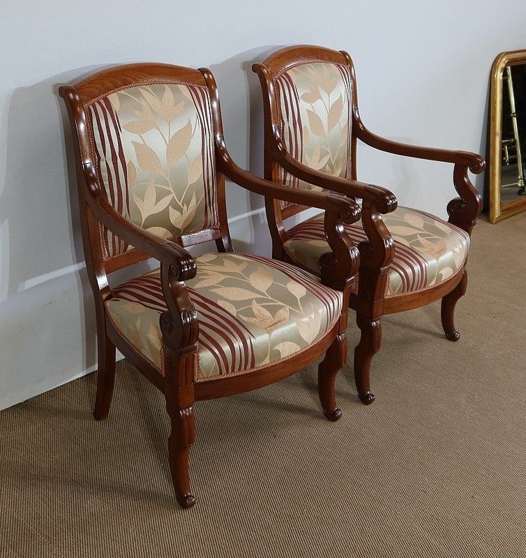 Pair Of Armchairs In Solid Mahogany, Restoration Period   Early 19th Century photo for sale
