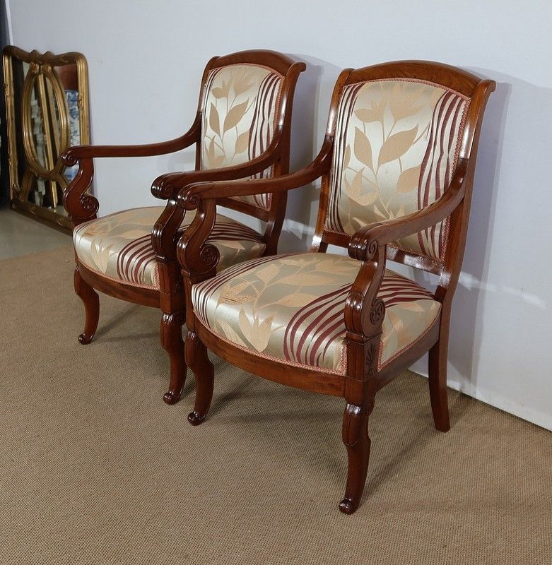 Pair Of Armchairs In Solid Mahogany, Restoration Period   Early 19th Century photo Furniture