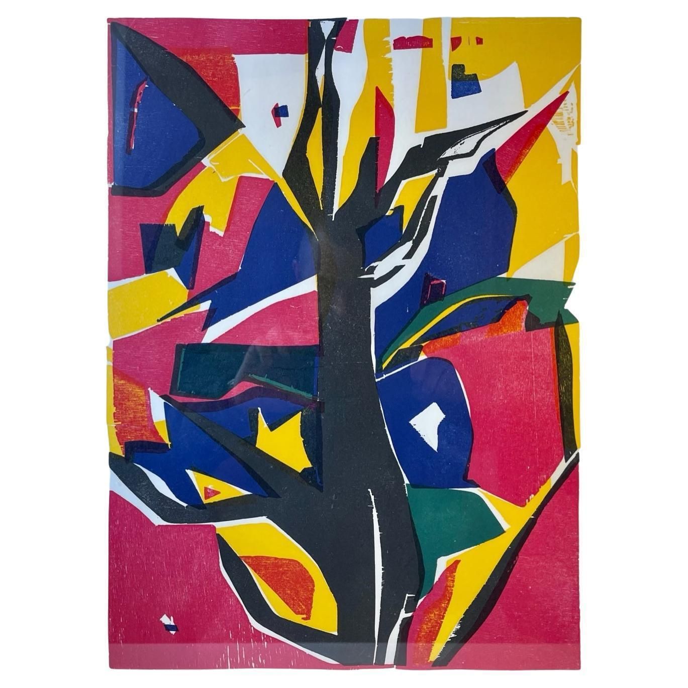 Female Artist Helle Thorborg Abstract Lithograph In Colors 1960s