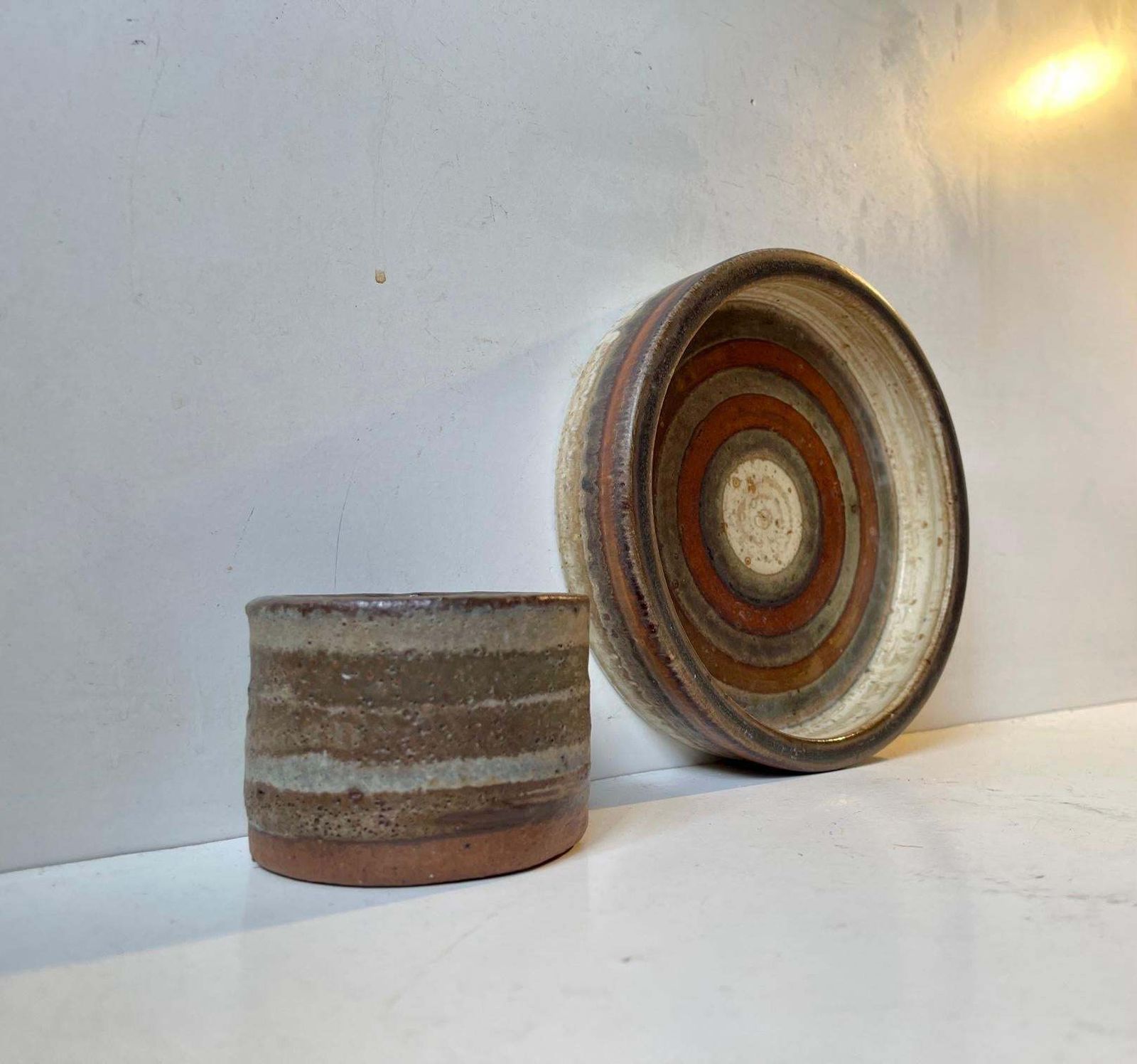 Striped Scandinavian Modern Stoneware Pieces 1970s Group Of 3 photo for sale