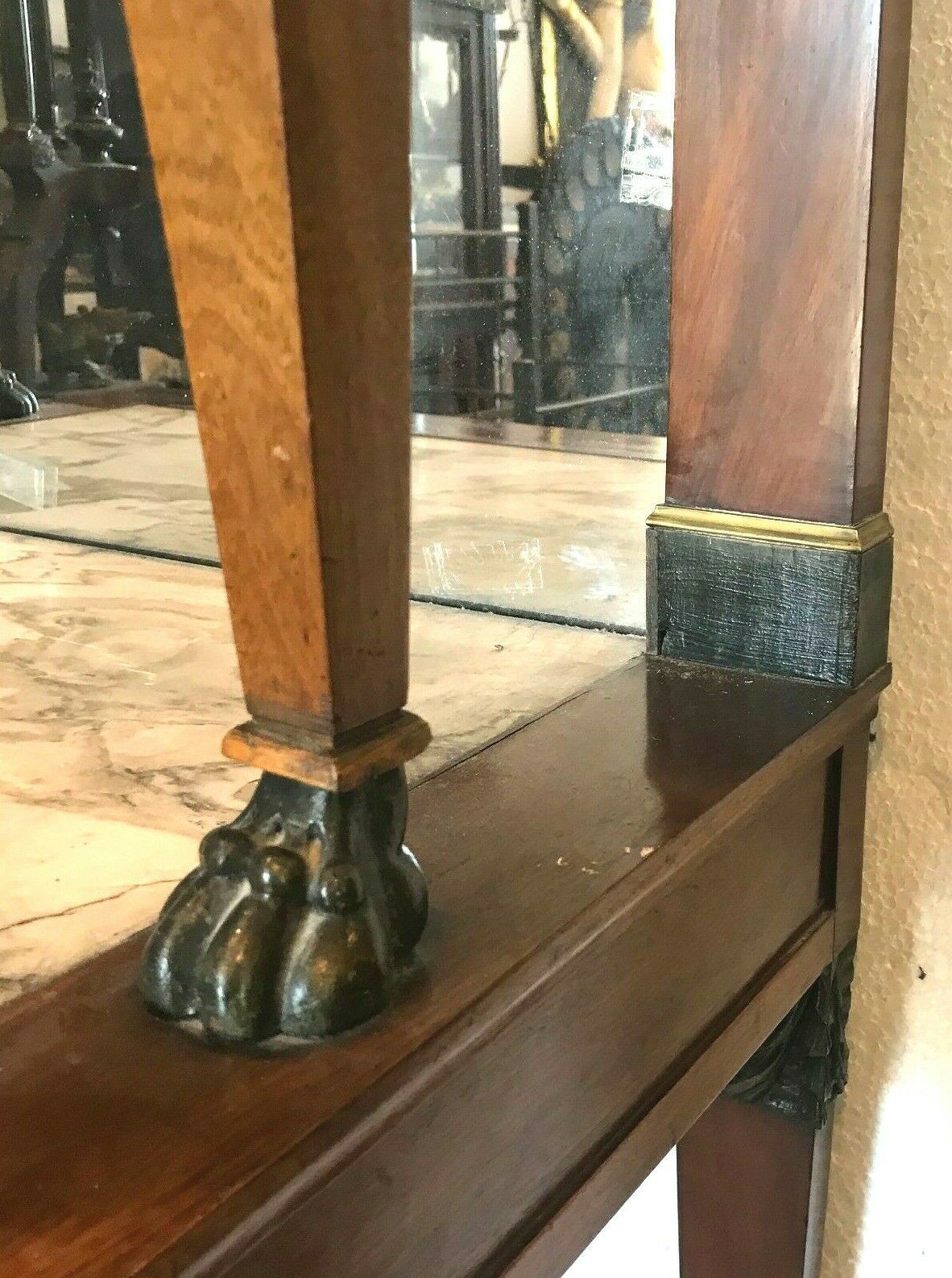 photo furniture Console With Mirror Bottom From The Empire Period In Mahogany, 19th Century