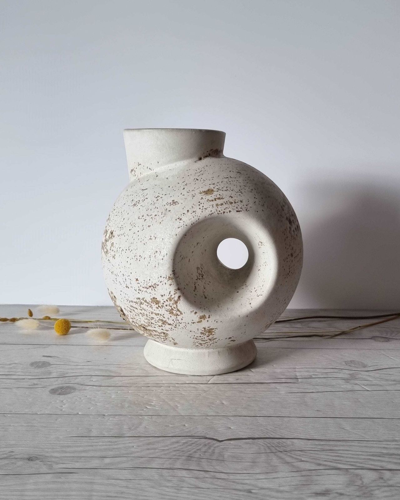 Duif Keramiek Sculptural Globe, Statement Jug Vase In Nutmeg Speckled Stoneware Cream Glaze, 1970s