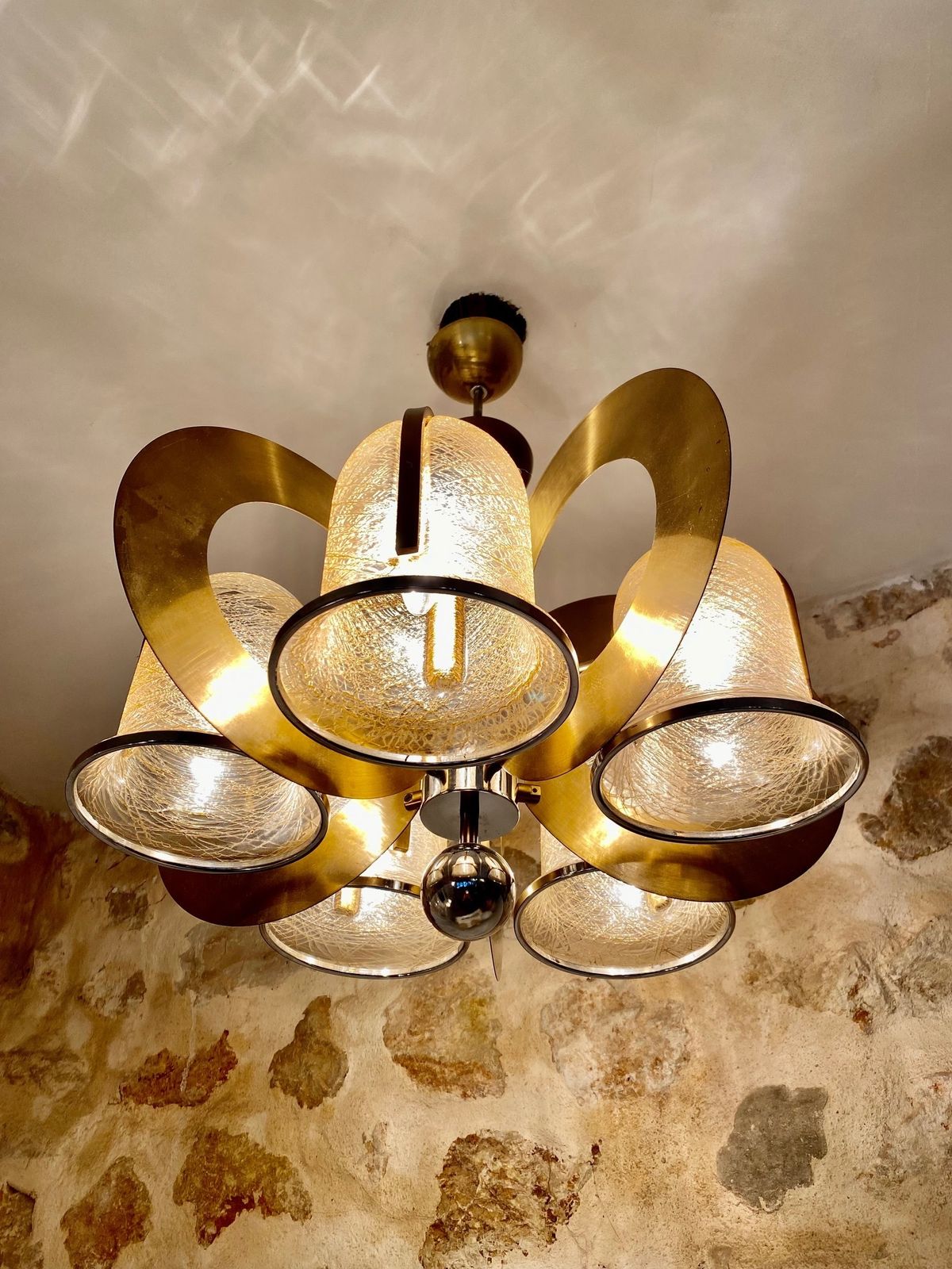 Venini Chandelier 4 Large Glass Murano Gold Finish