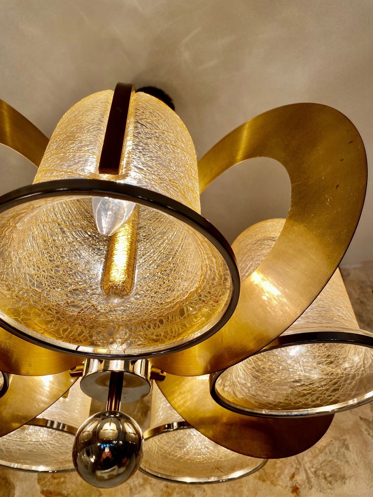 Venini Chandelier 4 Large Glass Murano Gold Finish photo furniture