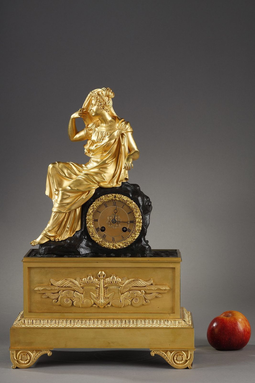 Restoration Period Clock In Gilt Bronze With A Young Woman photo furniture