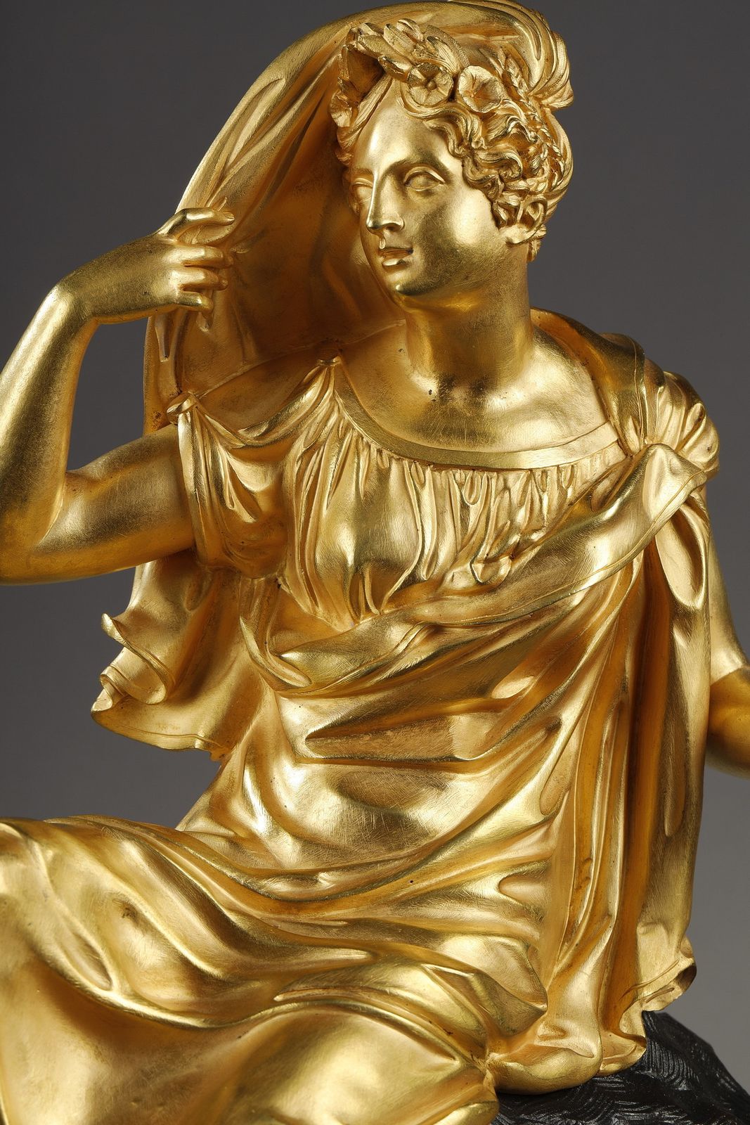 Restoration Period Clock In Gilt Bronze With A Young Woman photo vinterior