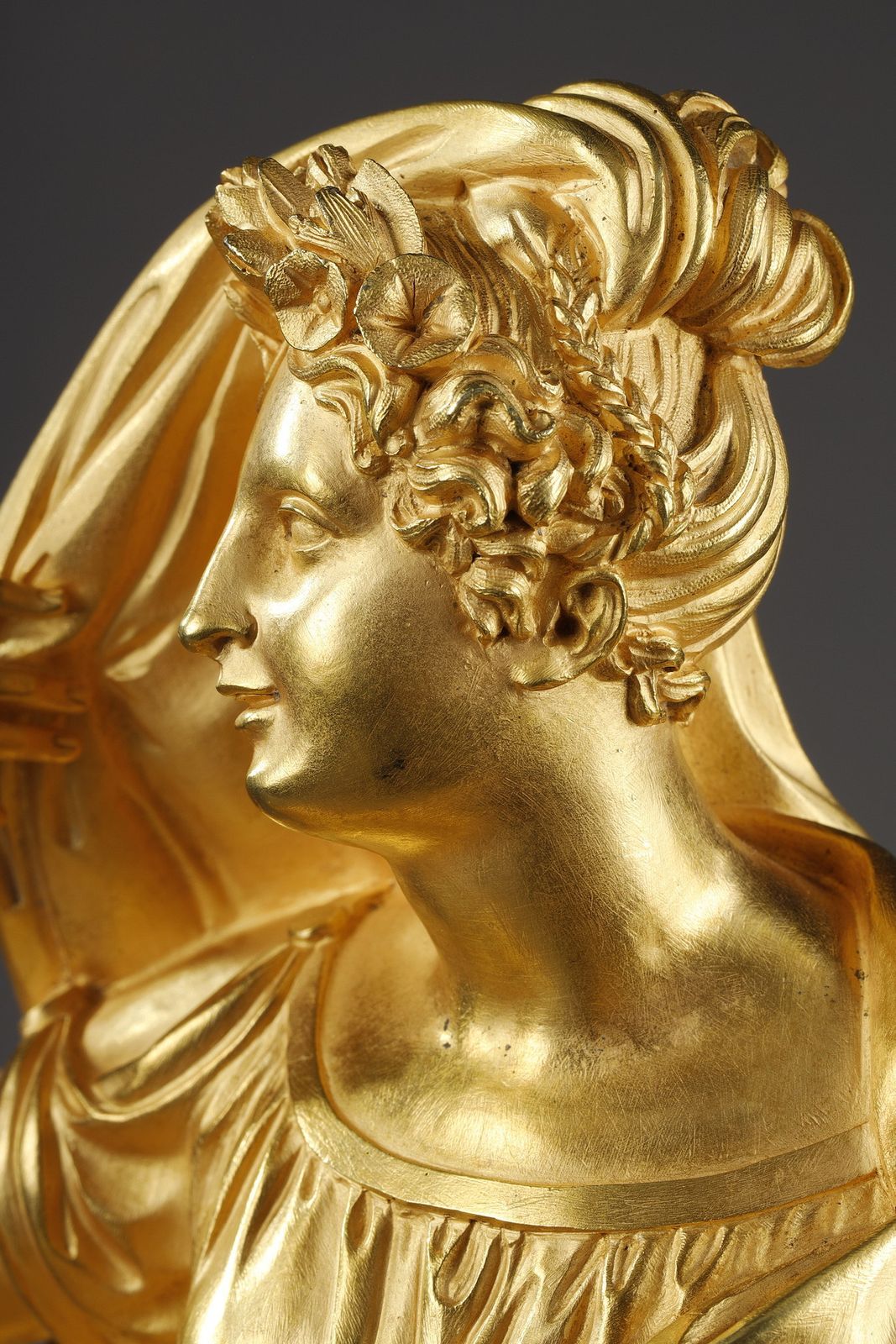 Restoration Period Clock In Gilt Bronze With A Young Woman photo buy