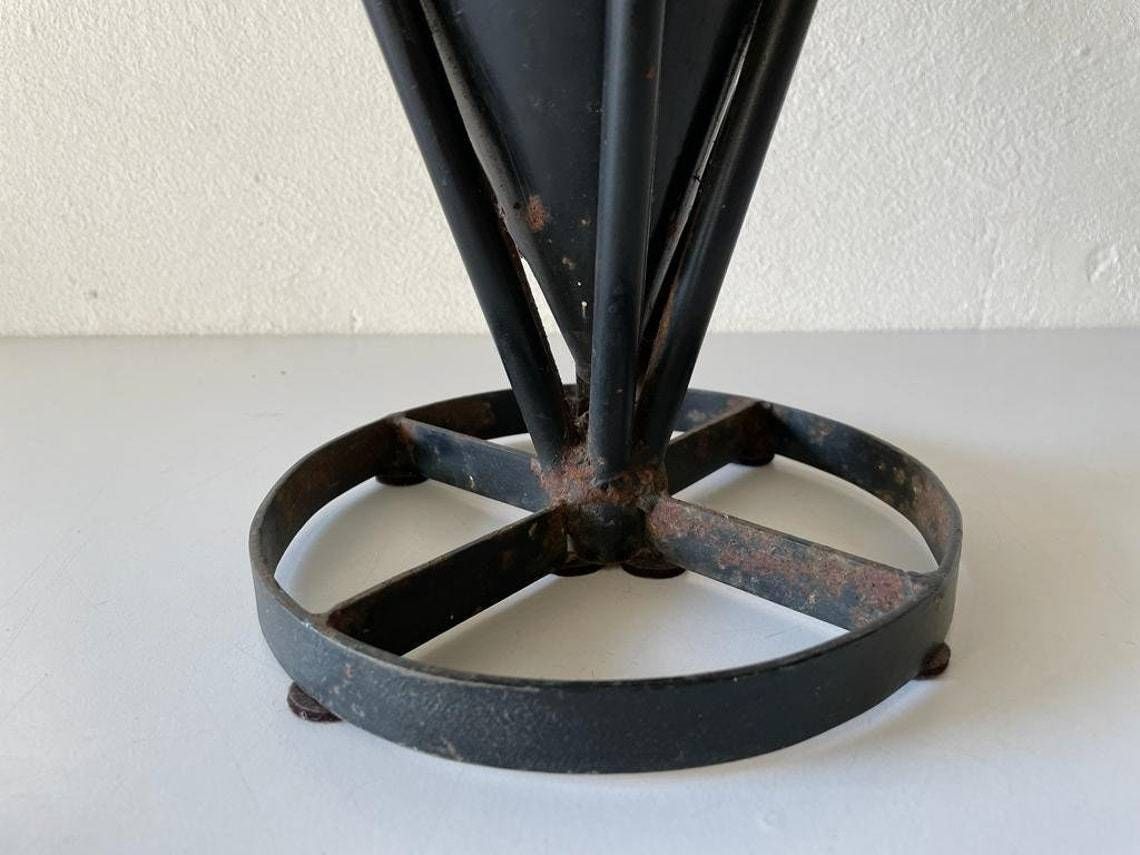 Black Metal 6 Slot Umbrella Stand With Yellow Circle Handle, 1950s photo vinterior