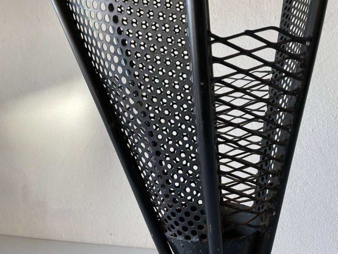 Black Metal 6 Slot Umbrella Stand With Yellow Circle Handle, 1950s photo vintage