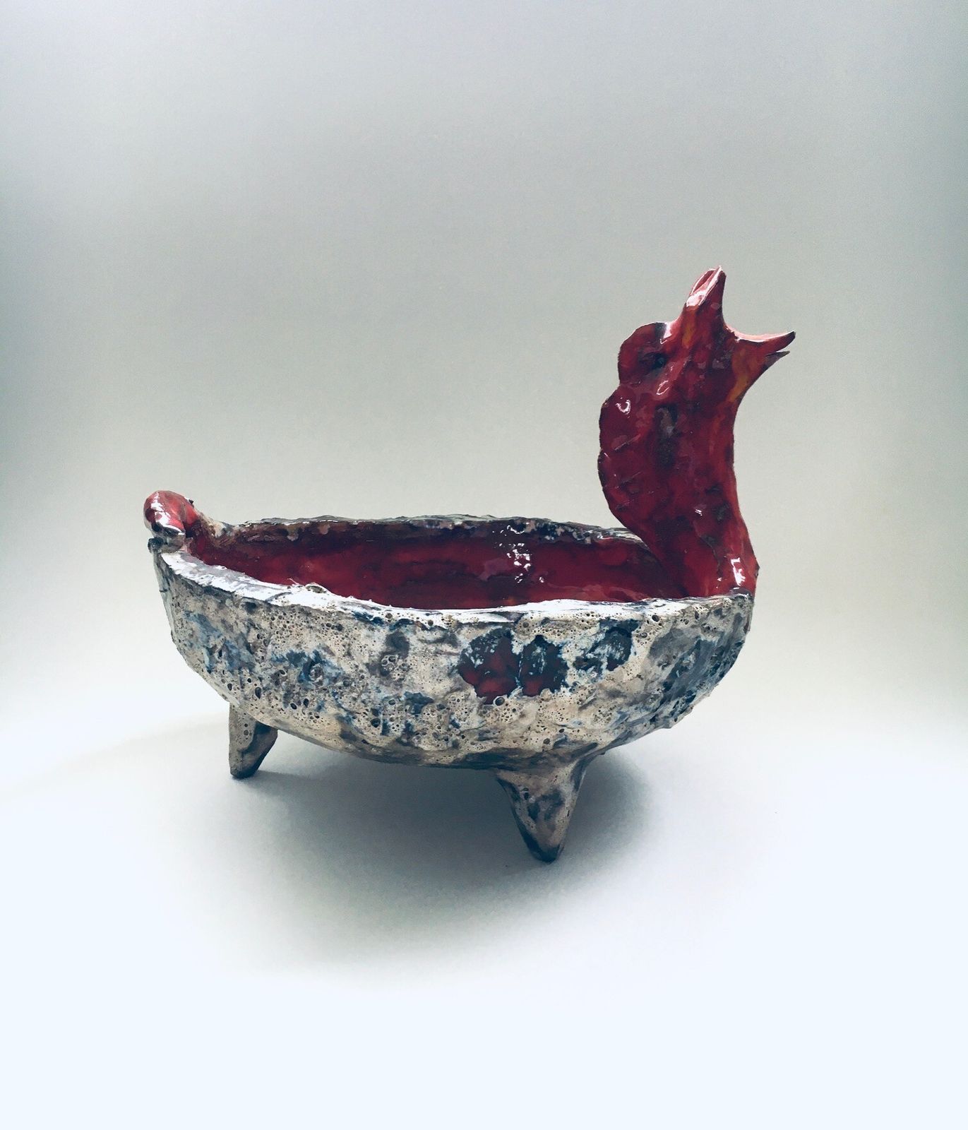 Midcentury Art Ceramic Mystical Figural Dish, Belgium 1960's photo 248.0