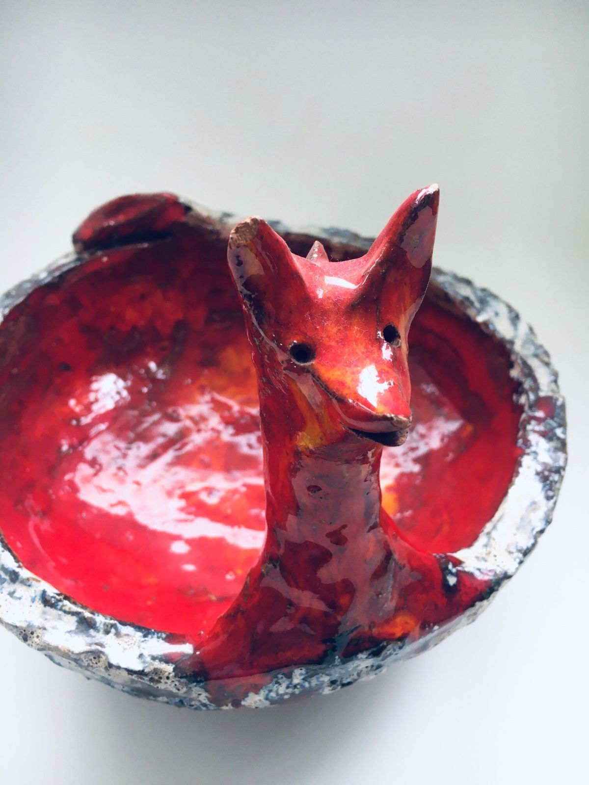 Midcentury Art Ceramic Mystical Figural Dish, Belgium 1960's photo vintage