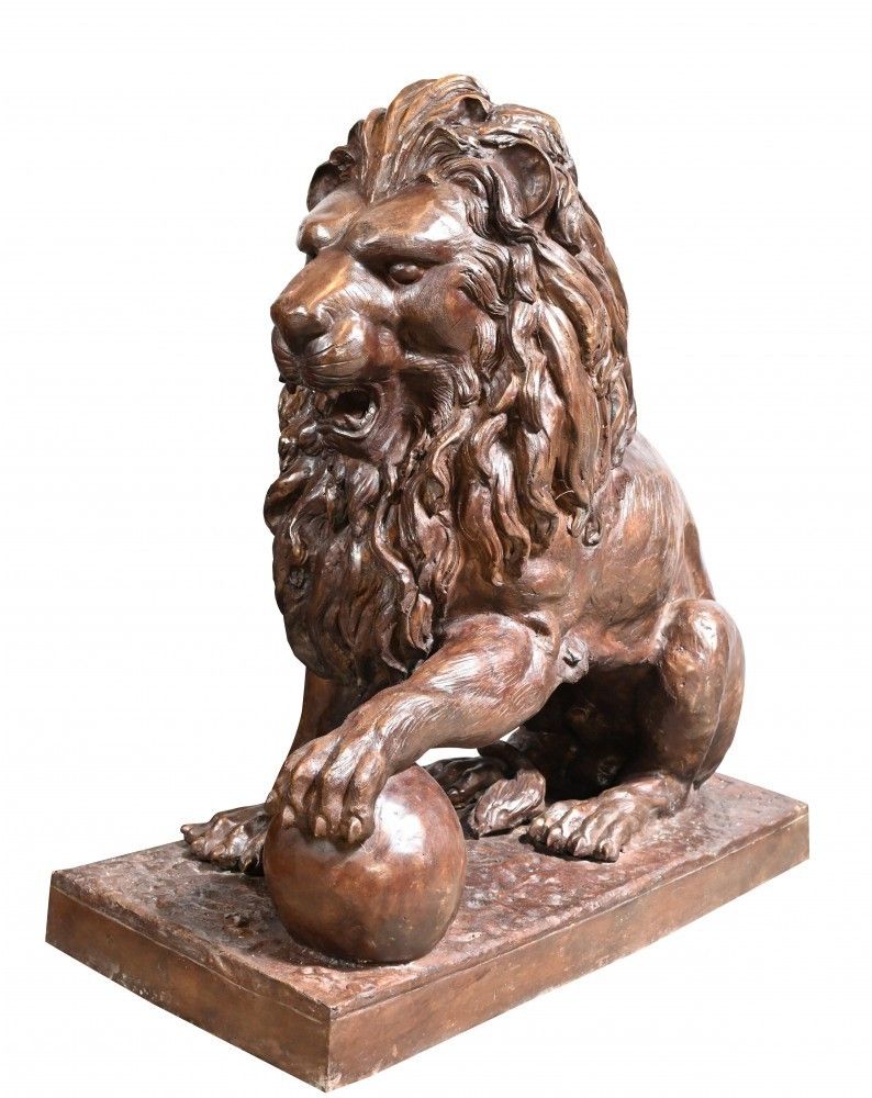 Pair Large Bronze Lion Statues   Medici Gatekeeper Lions photo vinterior