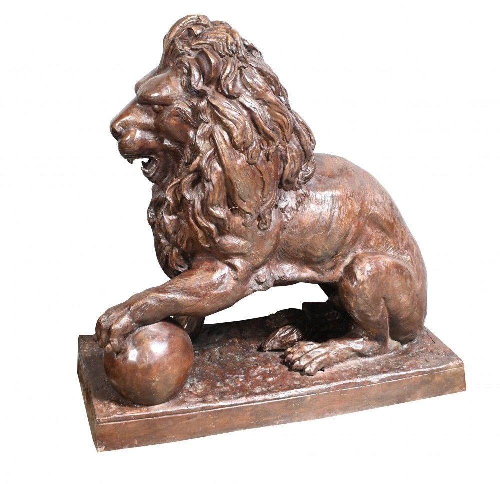 Pair Large Bronze Lion Statues   Medici Gatekeeper Lions photo vintage