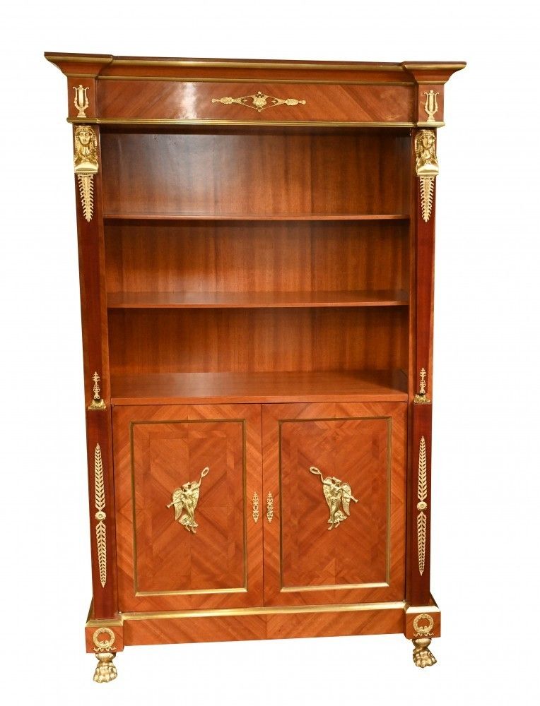 French Empire Bookcase Walnut Open Front Cabinet photo furniture