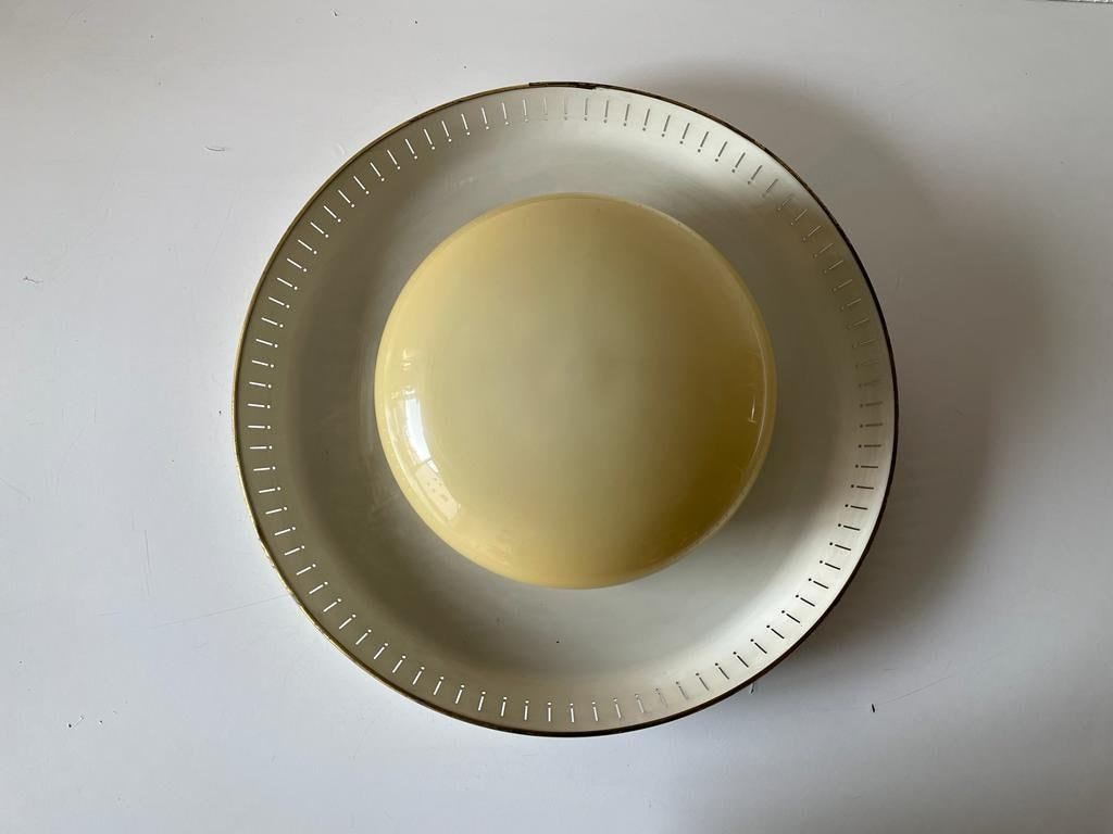 Mid Century Design Brass Disc And Art Deco Glass Flush Mount Light Or Sconce By Hillebrand, 1950s, Germany photo 3052.88