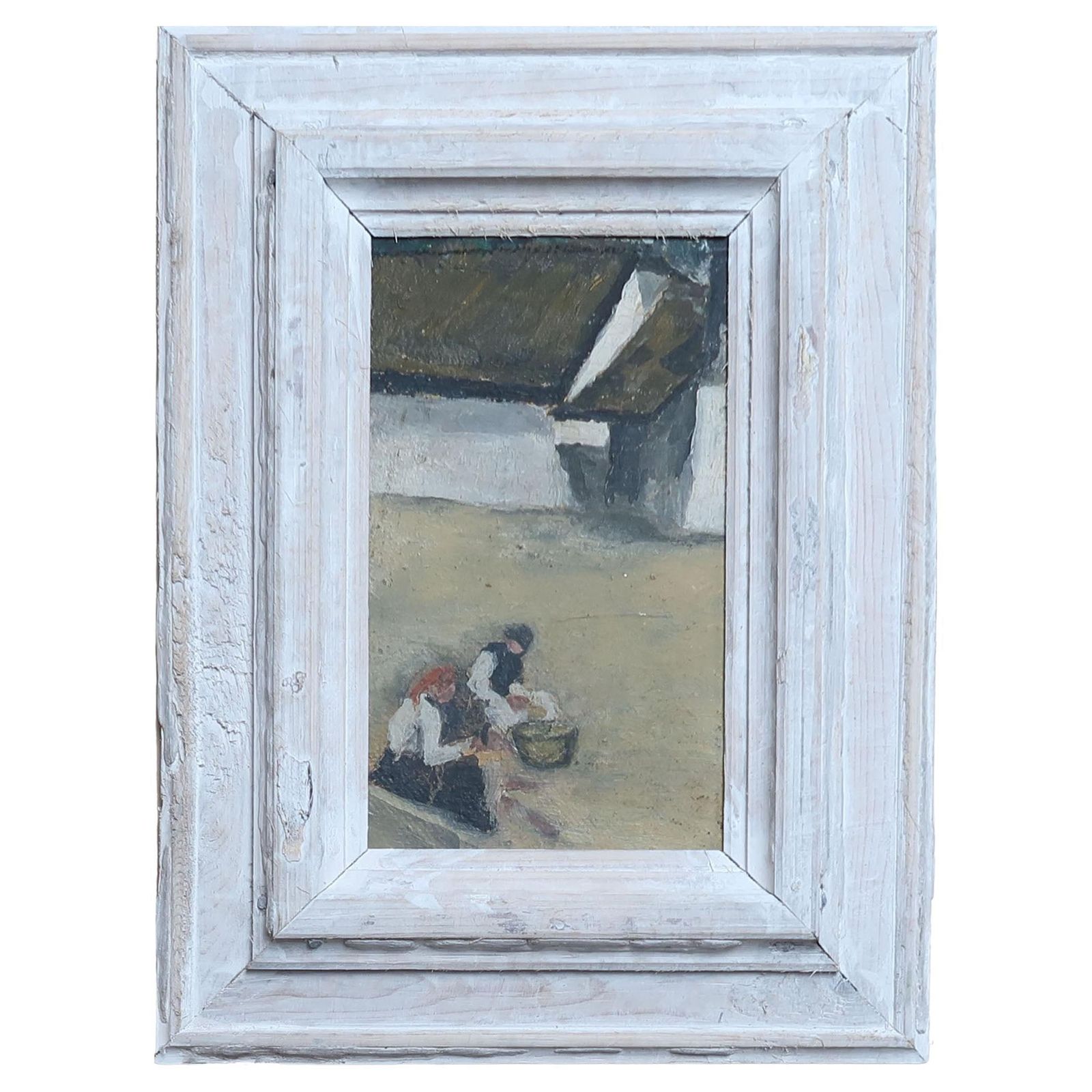 Rustic Figures In A Farmyard, In The Manner Of Jack Kampmann, C.1950.