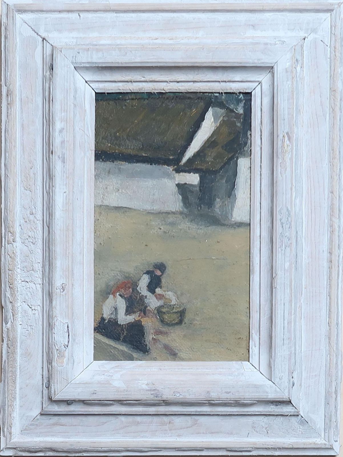 Rustic Figures In A Farmyard, In The Manner Of Jack Kampmann, C.1950. photo furniture