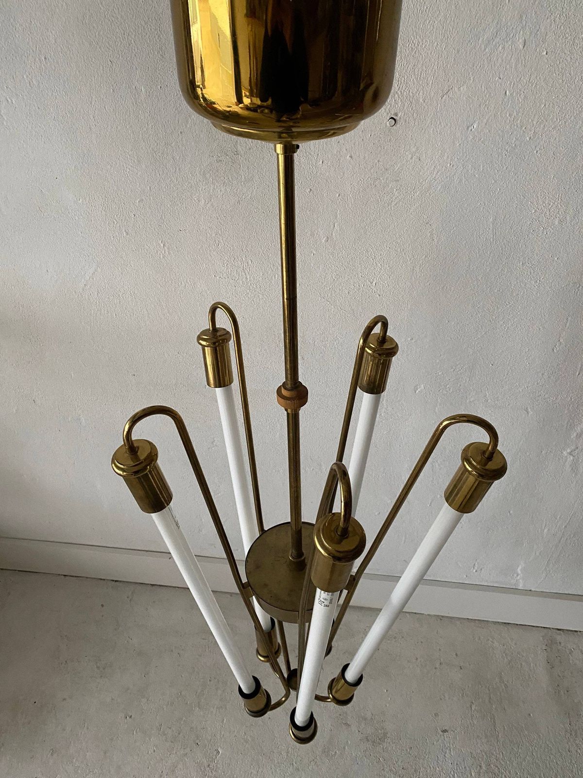 German Brass Art Deco Bauhaus Chandelier By Kaiser & Co. With Five Fluorescent Tubes, 1930s, Germany photo vintage