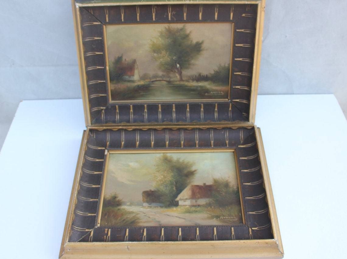 Set Of Two Original Landscape Oil Paintings Signed By Artist In Rich Ornate Frames Wall Hanging photo 324.0