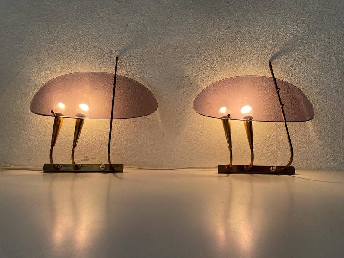 Italian Rare Purple Lucite And Brass Pair Of Sconces, 1950s, Italy photo 1853.8