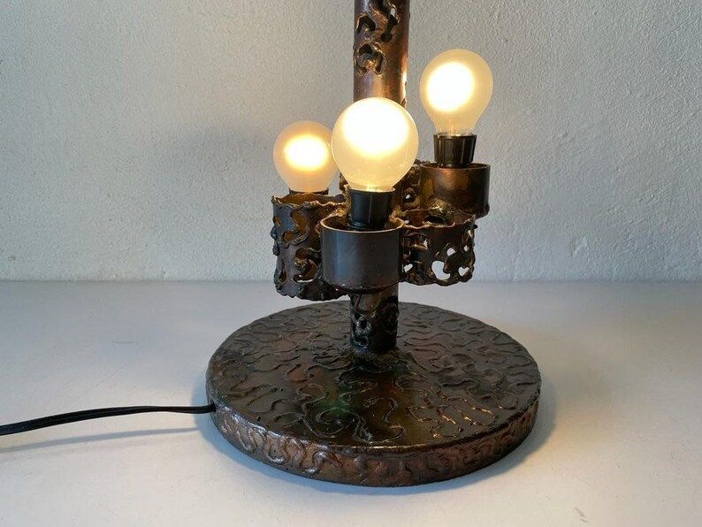 Italian Rare 4 Tubes Brutalist Design Heavy Table Lamp, 1960s, Italy photo for sale