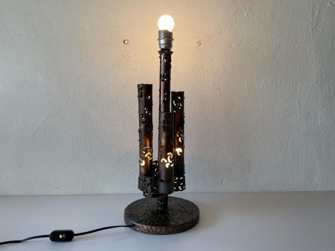 Italian Rare 4 Tubes Brutalist Design Heavy Table Lamp, 1960s, Italy photo buy