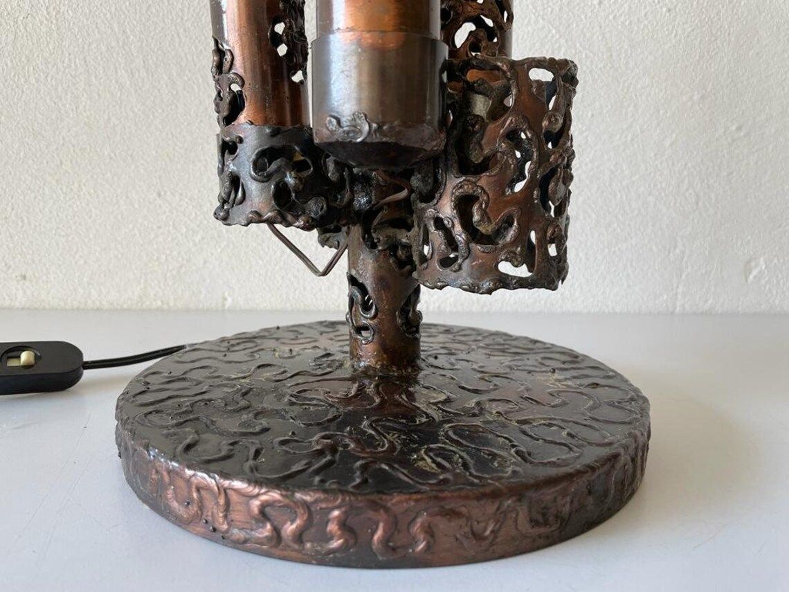 Italian Rare 4 Tubes Brutalist Design Heavy Table Lamp, 1960s, Italy photo vintage