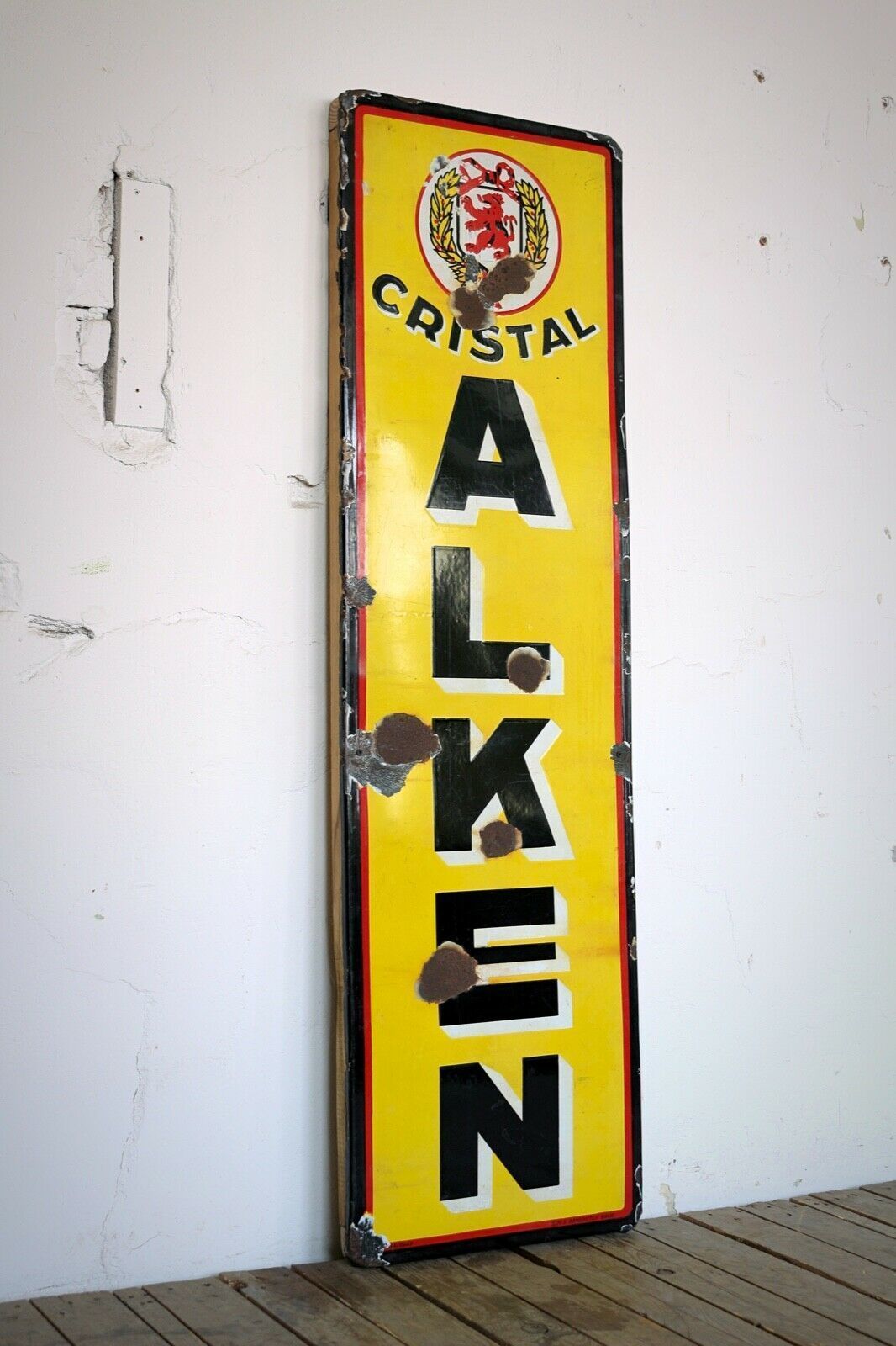 Vintage Cristal Alken Belgian Beer Enamel Advertising Mancave Sign