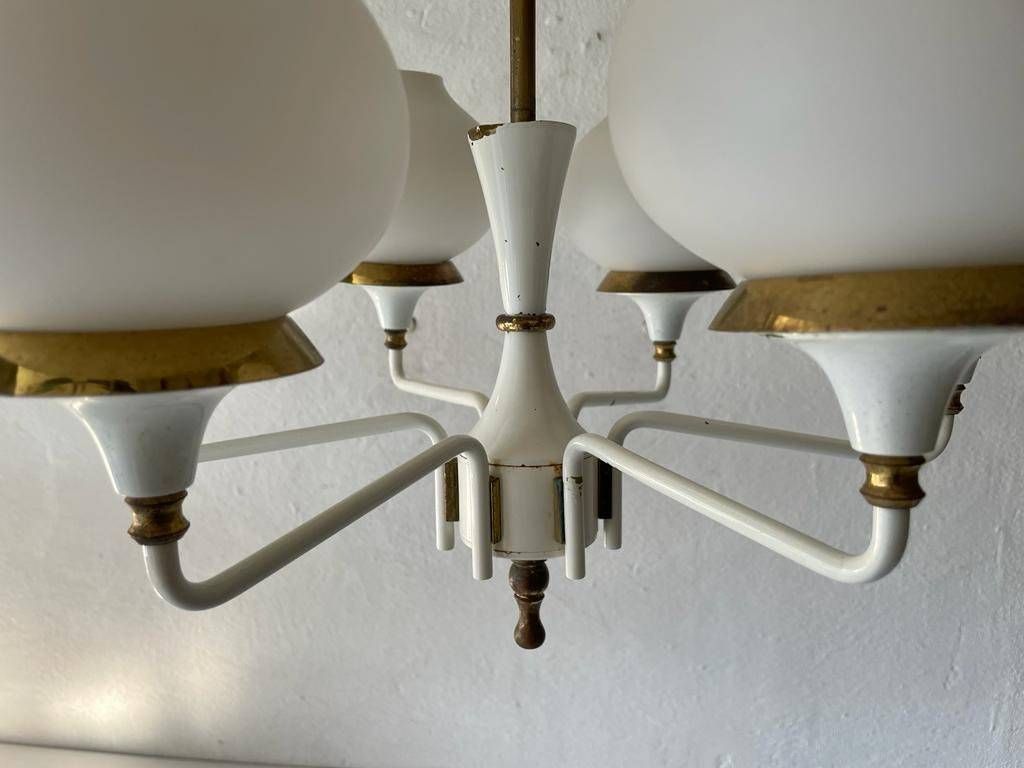 German Modern 6 Opal Glass And White Body Chandelier By Kaiser Leuchten, 1960s, Germany photo vintage