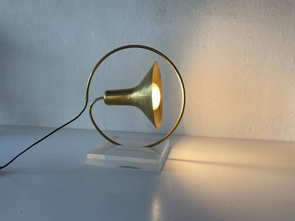 photo for sale Italian Brass & Lucite Trumpet Design Table Lamp, 1960s, Italy