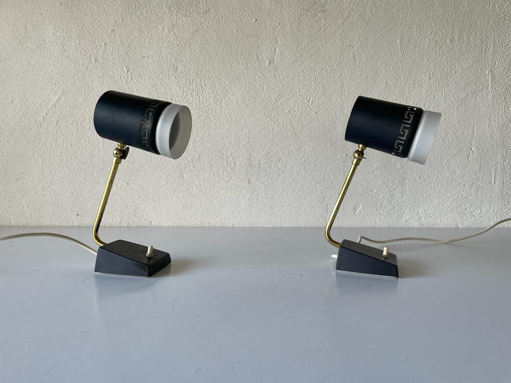 Mid Century Black Metal & Glass Pair Of Bedside Lamps, 1950s, Germany photo furniture