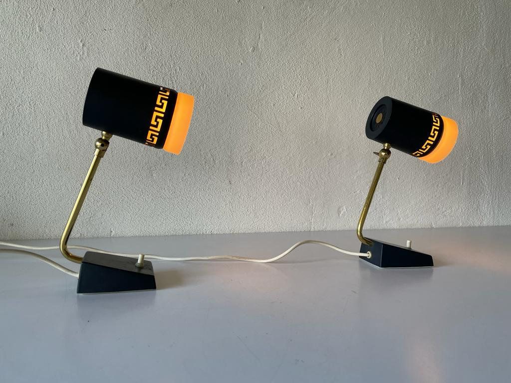 Mid Century Black Metal & Glass Pair Of Bedside Lamps, 1950s, Germany photo 545.6