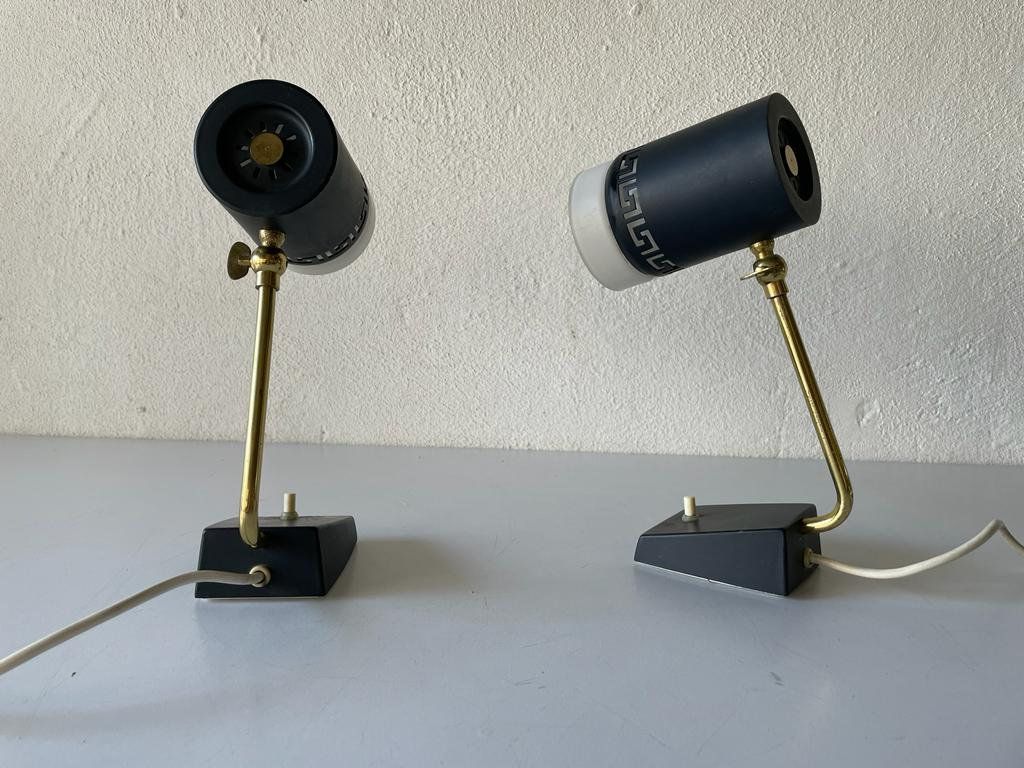 photo furniture Mid Century Black Metal & Glass Pair Of Bedside Lamps, 1950s, Germany