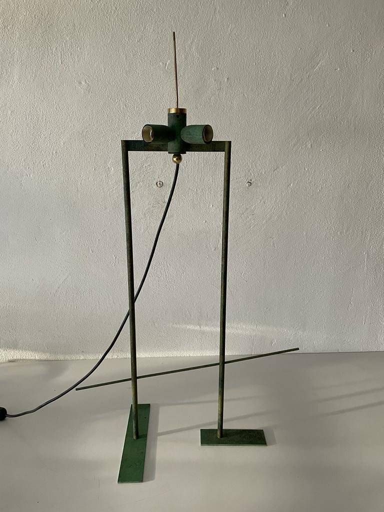 photo for sale Exclusive Cocoon Plastic Paper And Green Metal Body Industrial Table Lamp, 1950s
