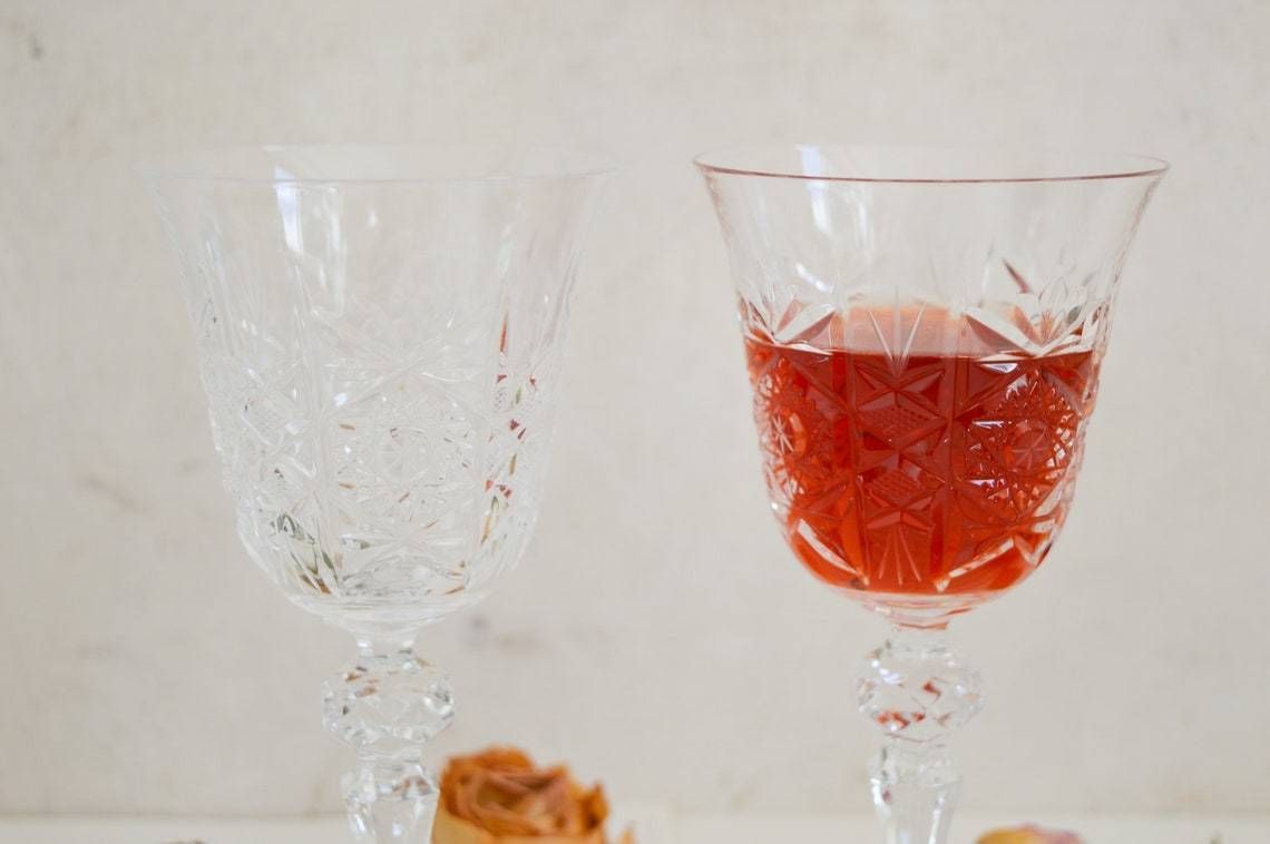 Rare Vintage Set Of 4 Cut Diamond Port Glasses Clear Embossed Crystal Glasses With Diamond Cut On Stem, Four Cut Crystal Sherry Glasses photo buy