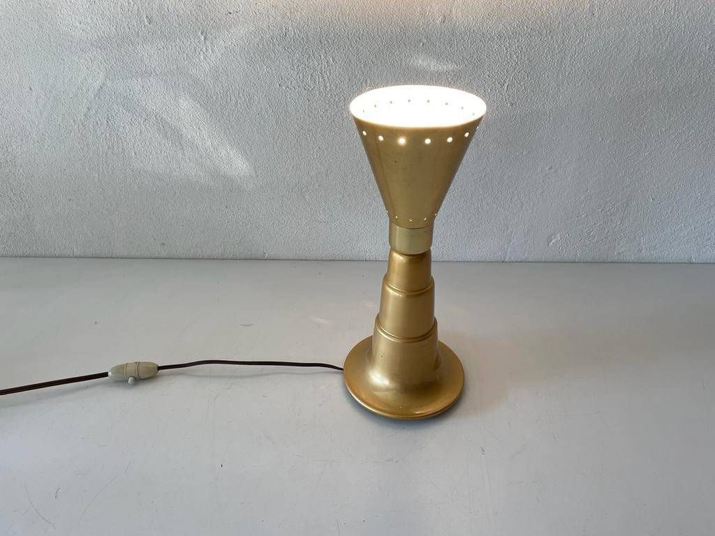 Mid Century Gold Conical Design French Table Lamp, 1950s, France photo for sale