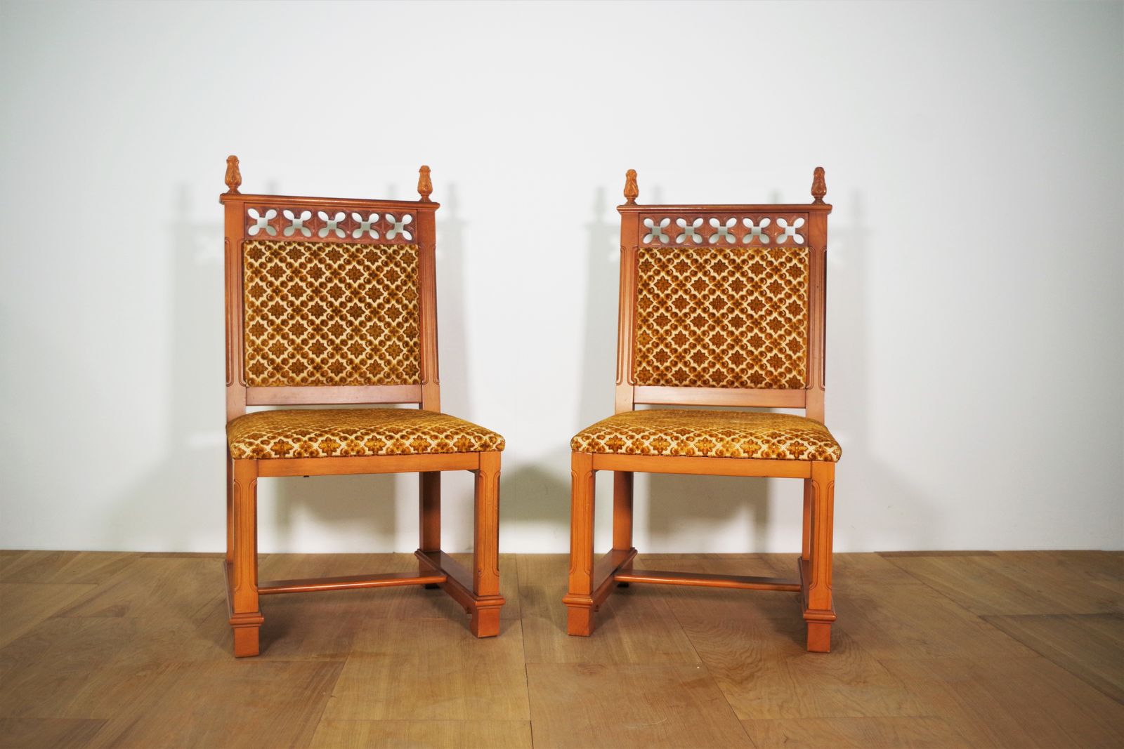 Carved And Turned Wooden Chairs And Decorated Velvet Seat, 70s photo furniture
