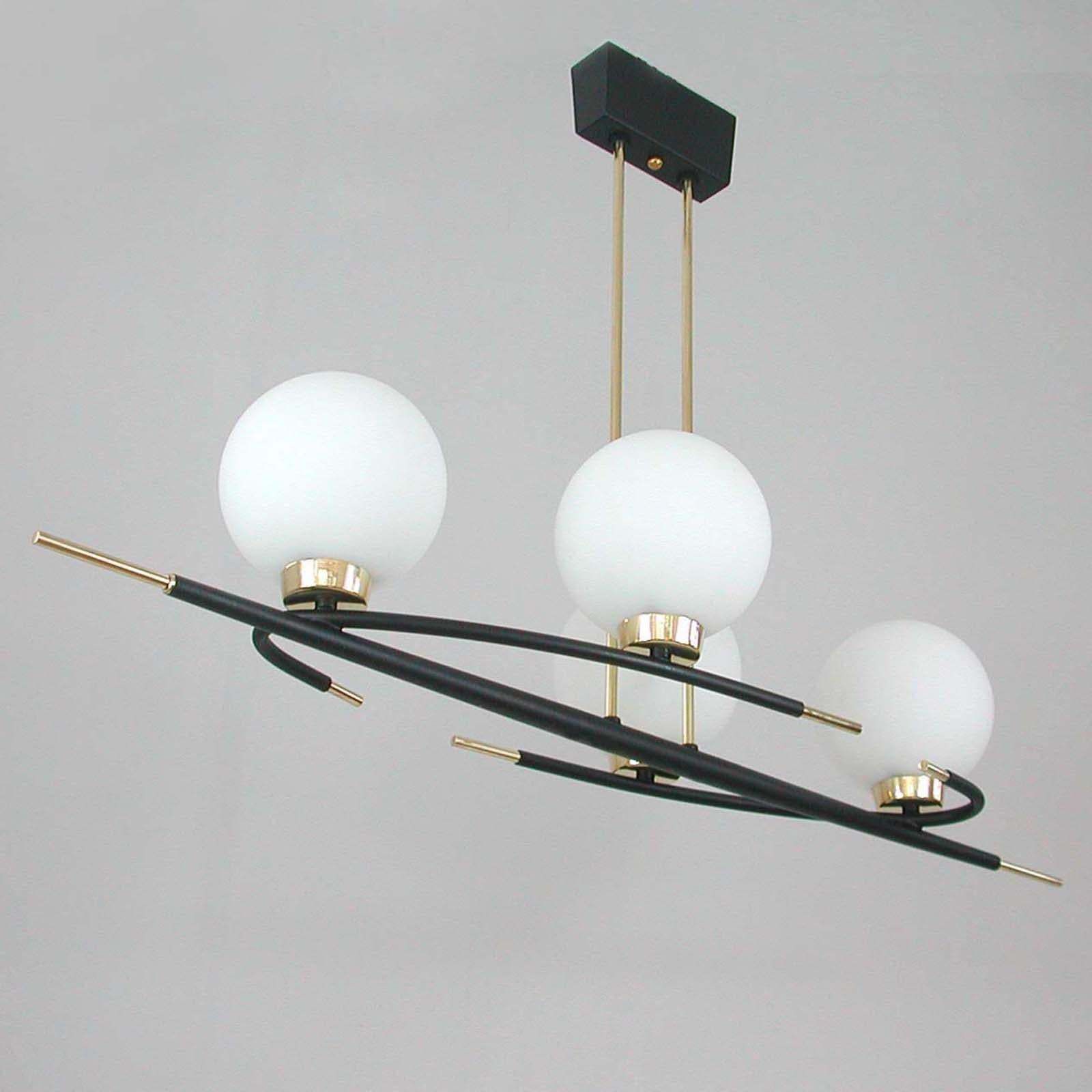 French Maison Arlus Brass And Opaline Glass Chandelier, 1960s photo furniture