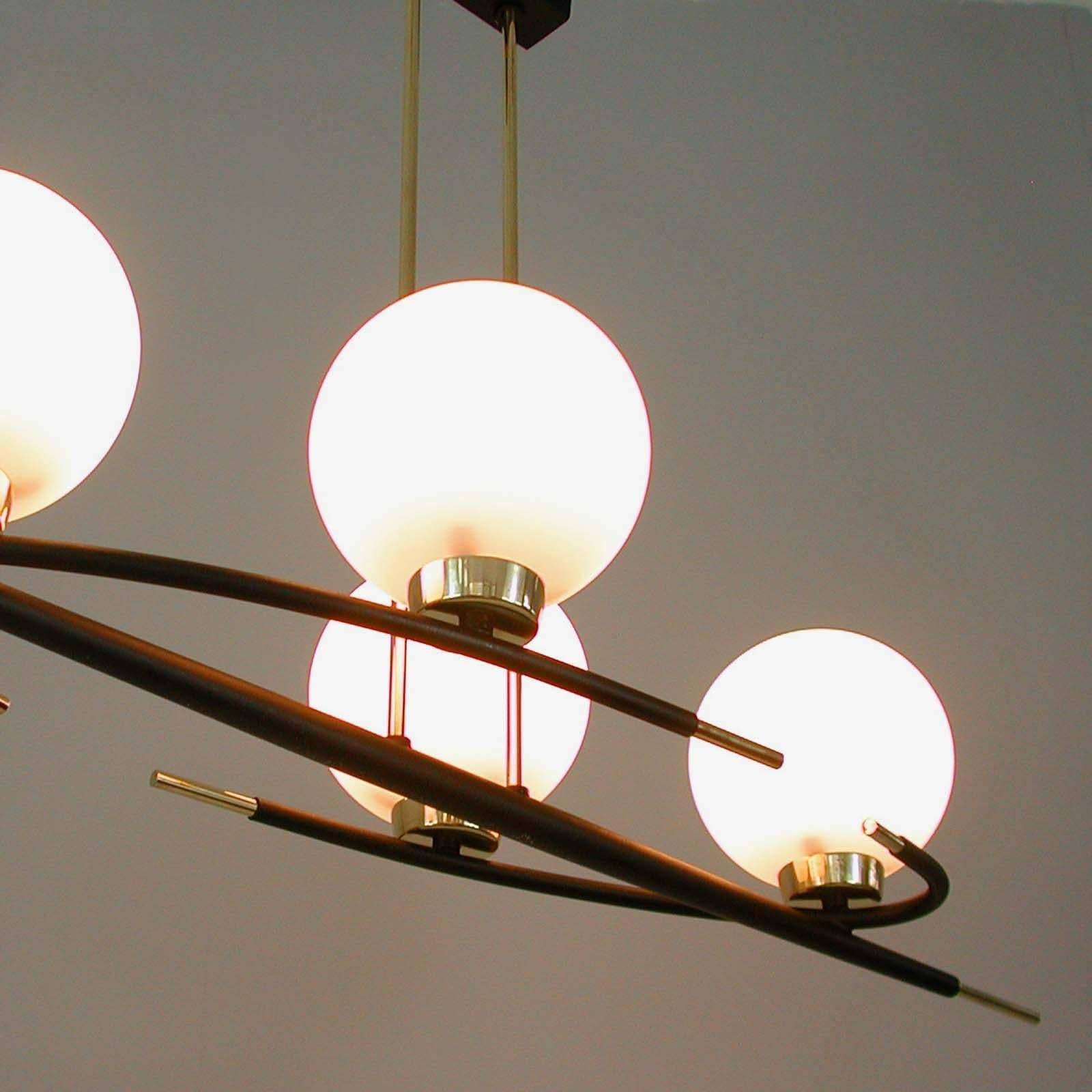 French Maison Arlus Brass And Opaline Glass Chandelier, 1960s photo buy