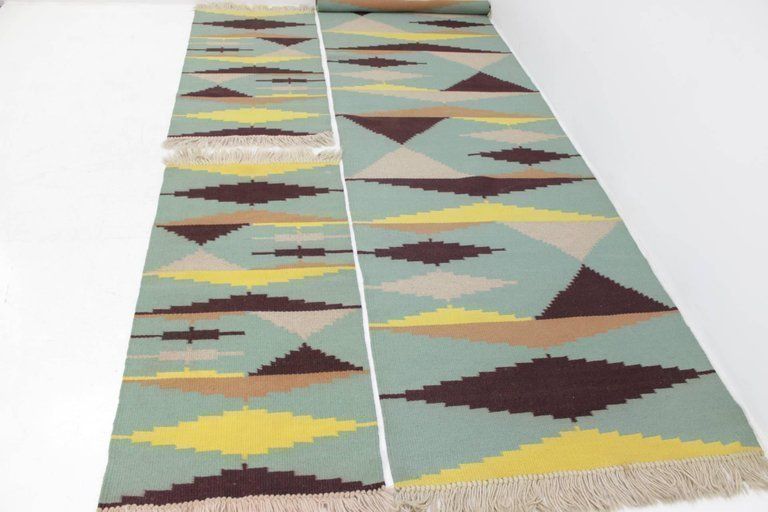 Set Of Three Geometric Modernist Carpets In Style Of A. Kybal photo for sale