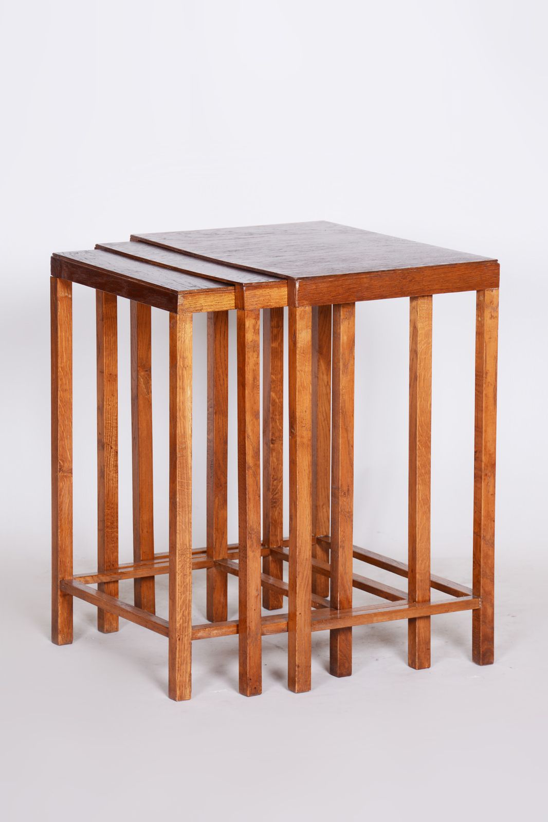 Brown Jan Vanek Nest Tables Made In 1930s Czechia. Art Deco