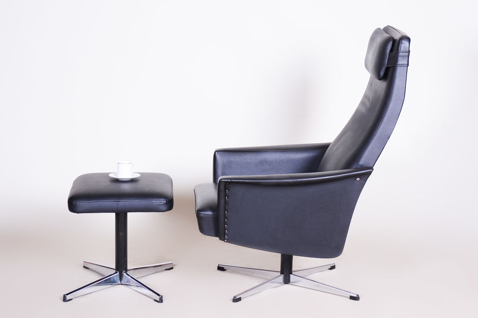 Vegan Leather Bauhaus Swivel Chair With Foot Stool. Made In 1960s Czechia photo 414.0
