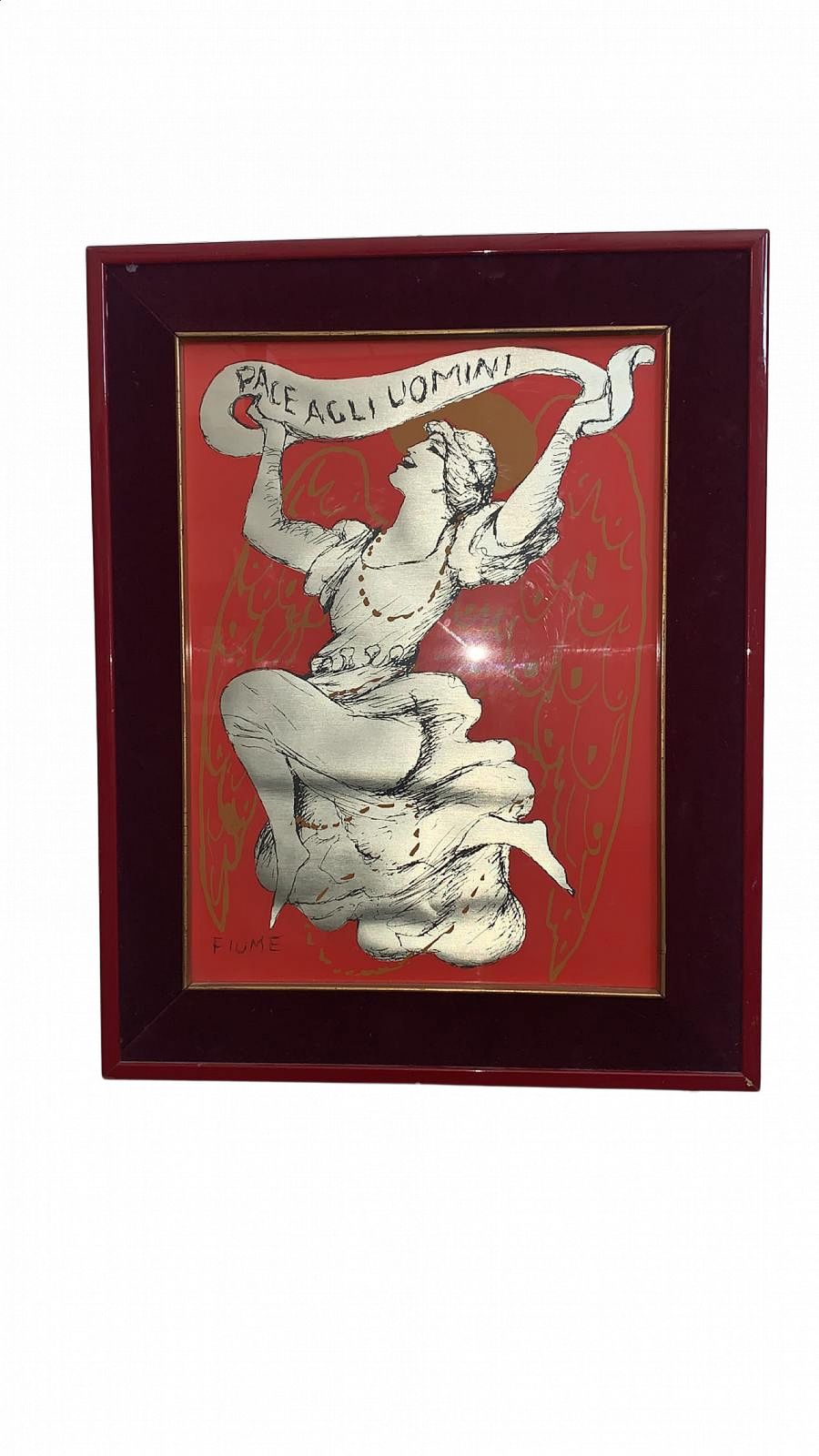 Lithograph On Metal Foil Peace To Men By Salvatore Fiume, 1960s