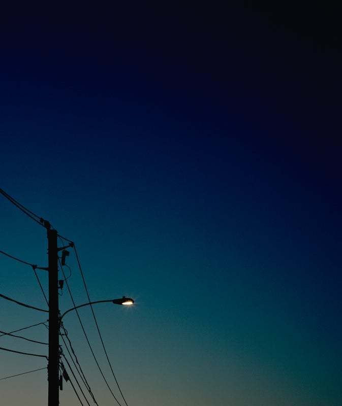 "Telephone Lines And Lamp Post, Dusk, Side View, Close Up" By Andy Ryan